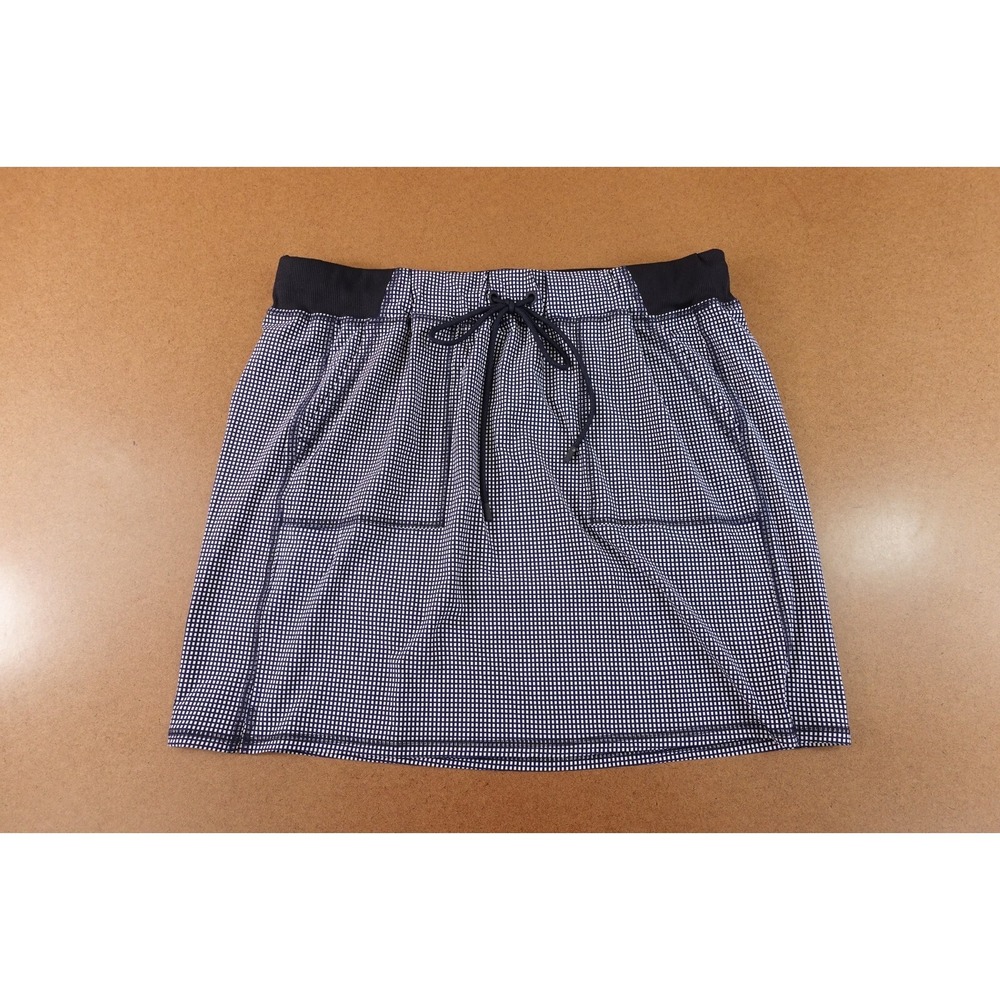 T by Talbots Womens X Plus Navy Check Stretch Pocketed Drawstring Mini Skirt NWT